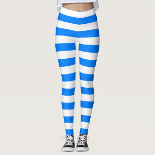 Azure och white färg vågrät strimlad leggings