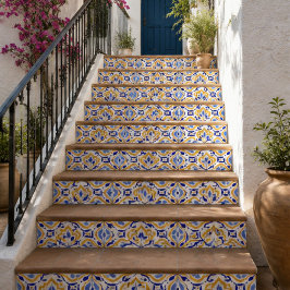 Azure Petal Elegant Blue and Gold Floral Mosaic  Kakelplatta
