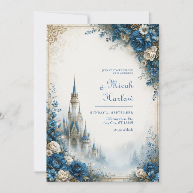 Azure Rose Mist Slott Bröllop Inbjudningar (Framsida)