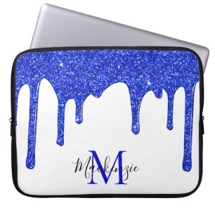 Azure Royal Blue Gnistra Glitter Drives Monogram Laptop Fodral