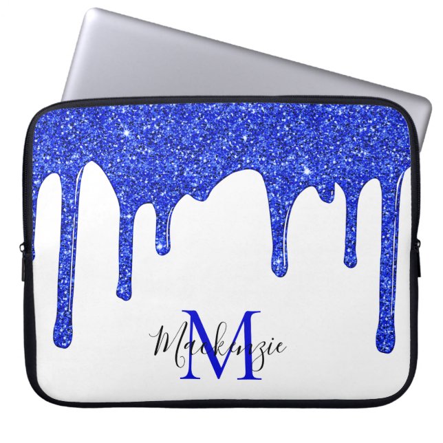 Azure Royal Blue Gnistra Glitter Drives Monogram Laptop Fodral (Framsidan)