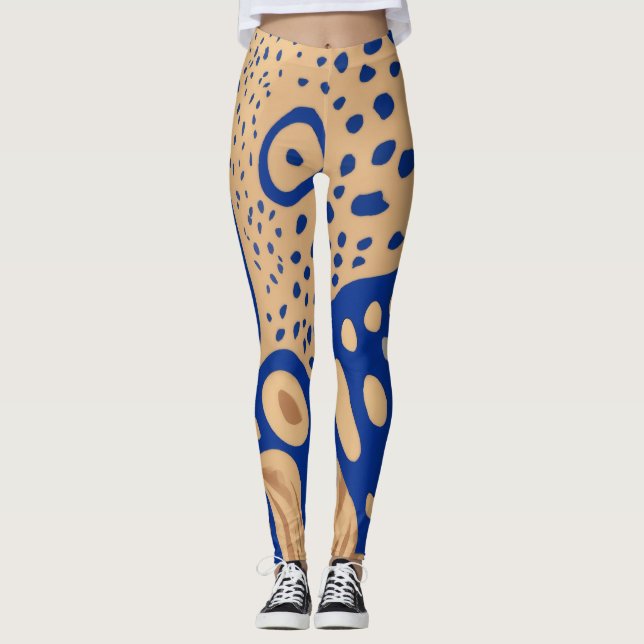 Azure Safari: Leggings med Blue and Sand Animal (Framsida)