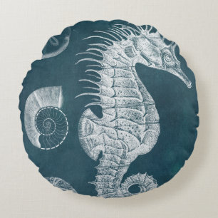 Azure Seahorse Study I Rund Kudde