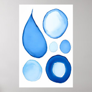 Azure Serene Kurvor Abstrakt Poster