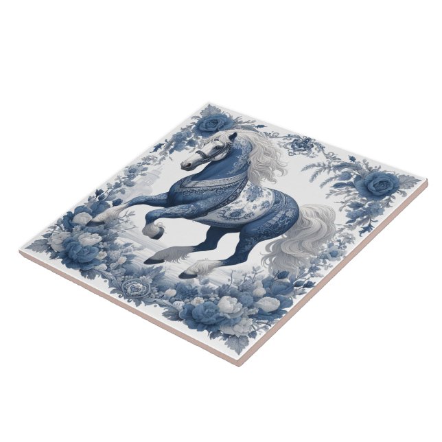 Azure Steed: Blommigt Majesty Tile Kakelplatta (Sidan)