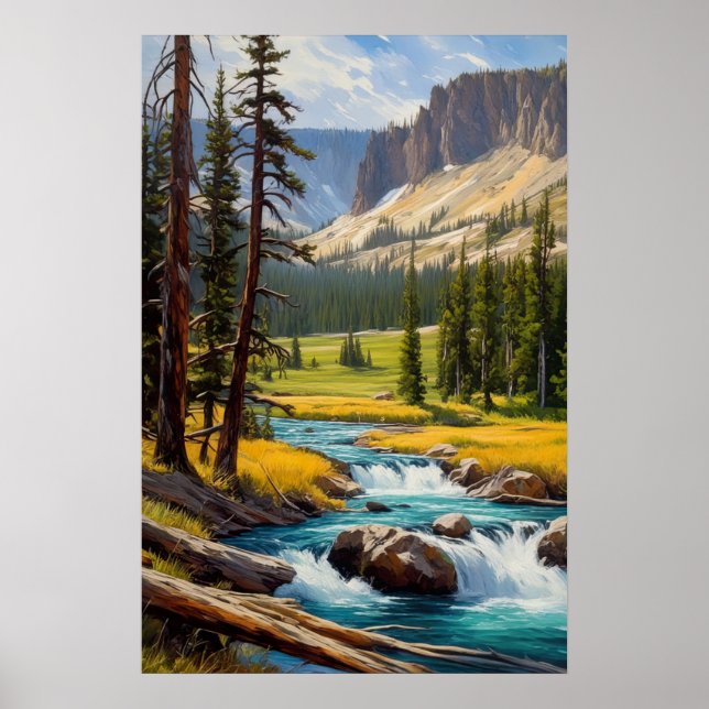 Azure Stream Amidst a Grönt Valley Poster (Framsidan)