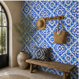 Azure Tides Hand Painted Blue Watercolor Mosaic Kakelplatta