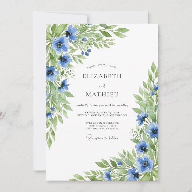 Azure Vibrant Floral Wedding Inbjudningar (Framsida)