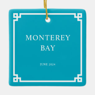 Azure White Grekiska Gräns-familjens Vacation Phot Julgransprydnad Keramik