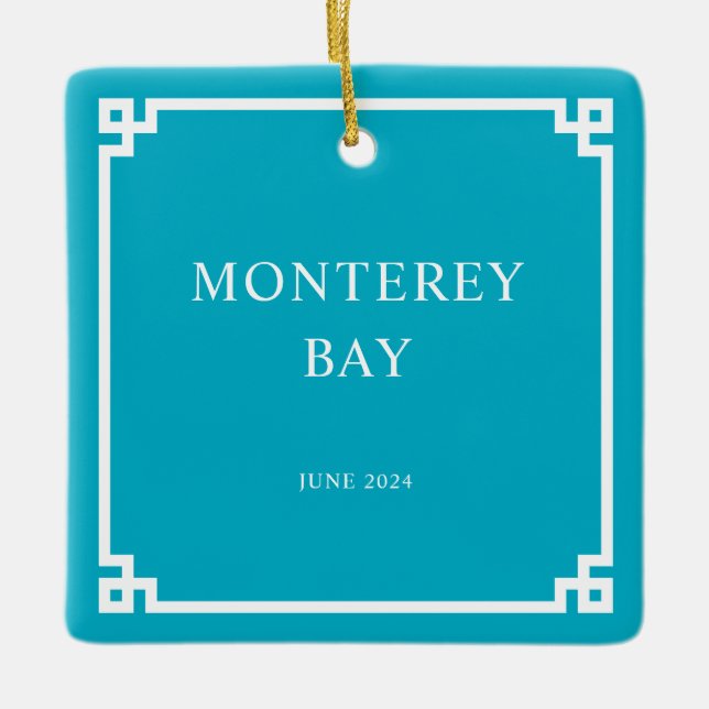 Azure White Grekiska Gräns-familjens Vacation Phot Julgransprydnad Keramik (Framsida)