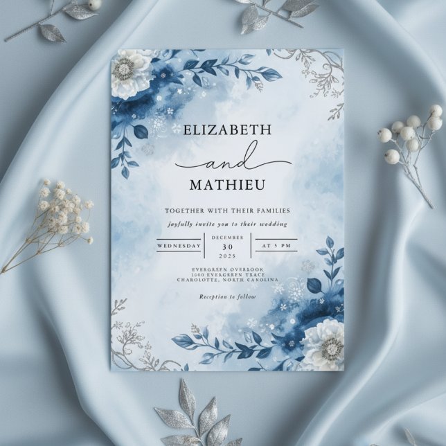 Azure Winter Gren Romantik Bröllop Inbjudningar (Skapare uppladdad)