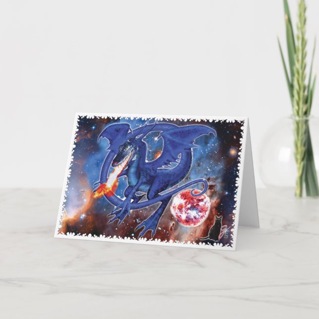 Azurite Cosmic Dragon Greeting Card Kort (Framsida)