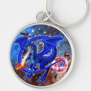 Azurite Cosmic Dragon Rund Silverfärgad Nyckelring