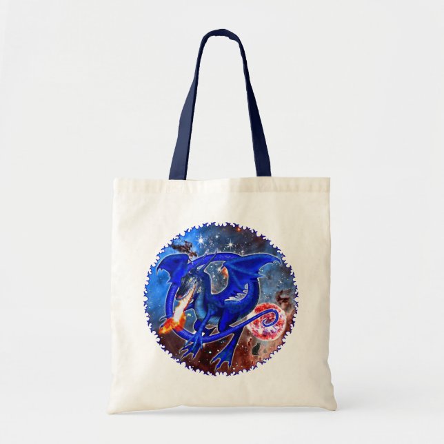 Azurite Cosmic Dragon Tote Bag Tygkasse (Framsidan)