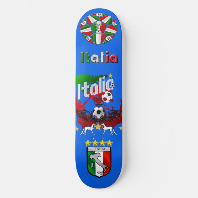 Azzurri (blått), kursivt, boll Calcio-skateboard Skateboard Bräda 20 Cm (Framsida)
