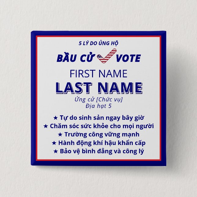 BẦ U CỬ VOTE Vietnamese Bilingual Val Kampanj Knapp (Framsida)