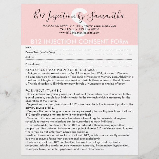 B12 Formulär för godkännande för injektion Reklamblad (Framsidan)