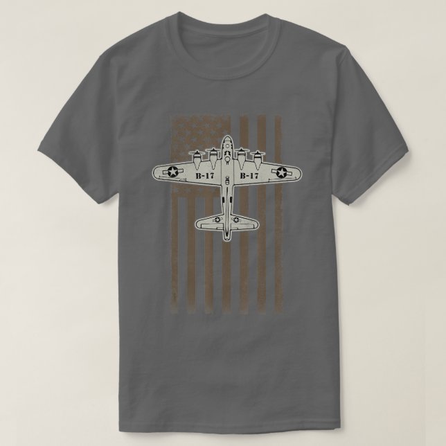 B17 Bomber WW2 Flygplan-flygplan USA flagga Vetera T Shirt (Design framsida)