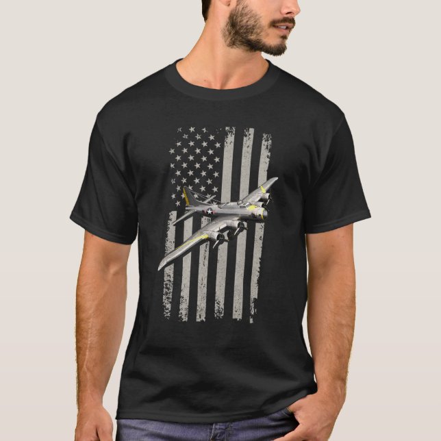 B17 Bomber WW2 Flygplan-flygplan USA flagga Vetera T Shirt (Framsida)