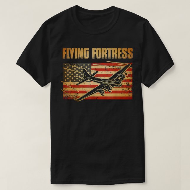 B17 Flygande fästning American Flagga Patriot  T Shirt (Design framsida)