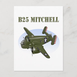 B25 Mitchell Bomber Grönt Flygplan Vykort