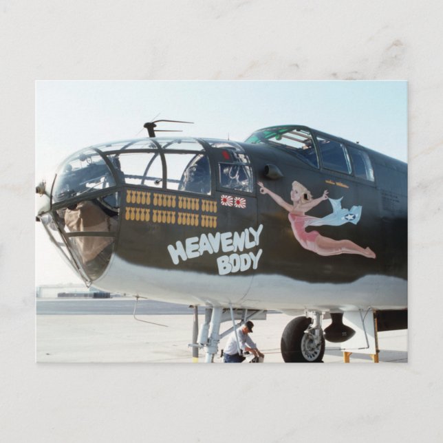 B25 MITCHELL BOMBER " HIMMELSK KROPPSART" NOSE ART VYKORT (Framsida)