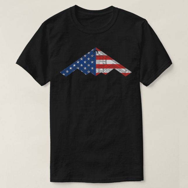 B2 Bomber Stealth Aircraft Schematic American Flag T Shirt (Design framsida)