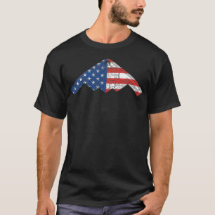 B2 Bomber Stealth Aircraft Schematic American Flag T Shirt