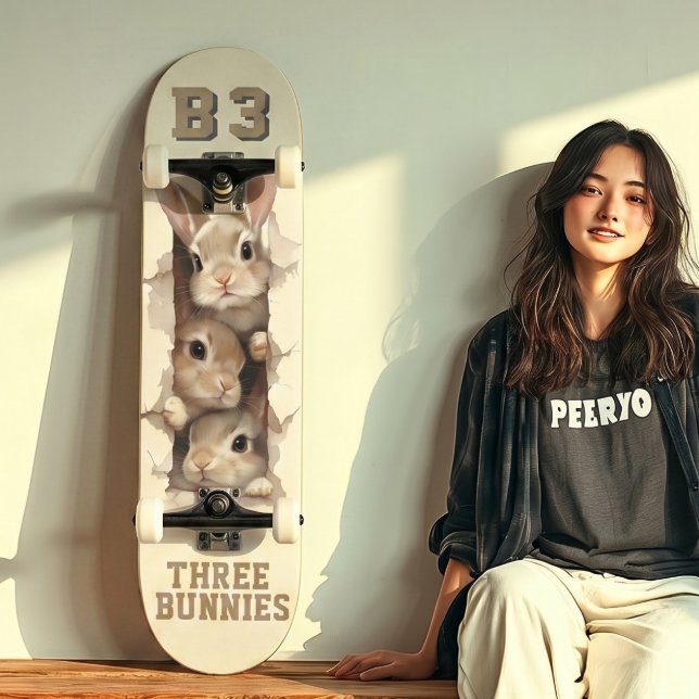 B3 Three Bunnies 3D Illusion  Mini Skateboard Bräda 18,5 Cm (Trucks and wheels are customization options and are not included in the price.)