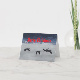 B48 Geese Over Frozen River Christmas Card Tack Kort