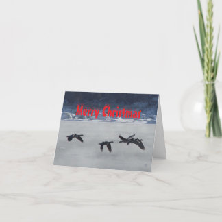 B48 Geese Over Frozen River Christmas Card Tack Kort