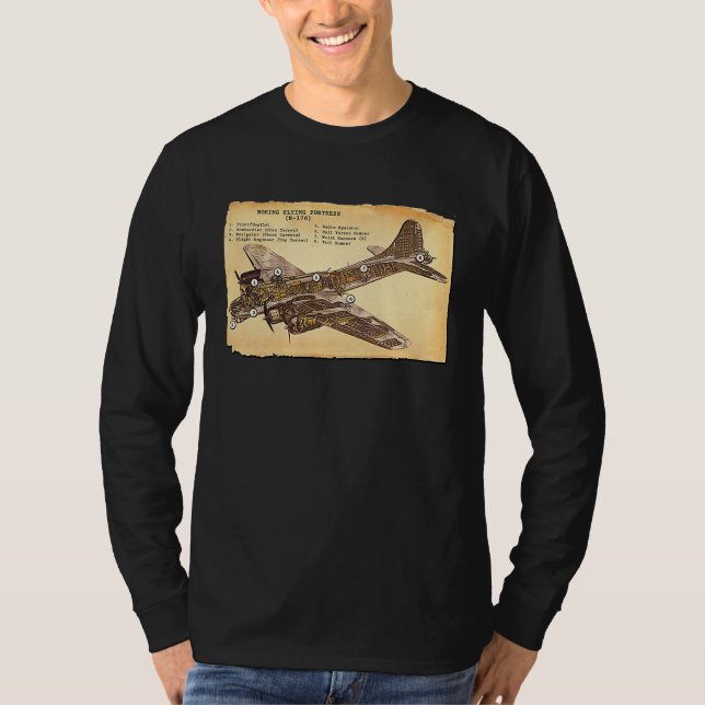 B 17 Bomber WWII Flying Fortress Diagram T Shirt (Framsida)