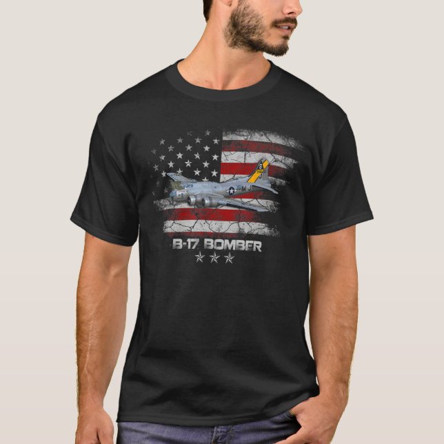 B 17 Flygande fästning Andra världskriget bombflyg T Shirt (Framsida)