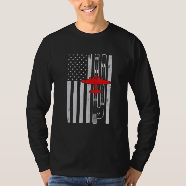 B-17 Flygande fästning-plan Amerikanska Flagga Run T Shirt (Framsida)