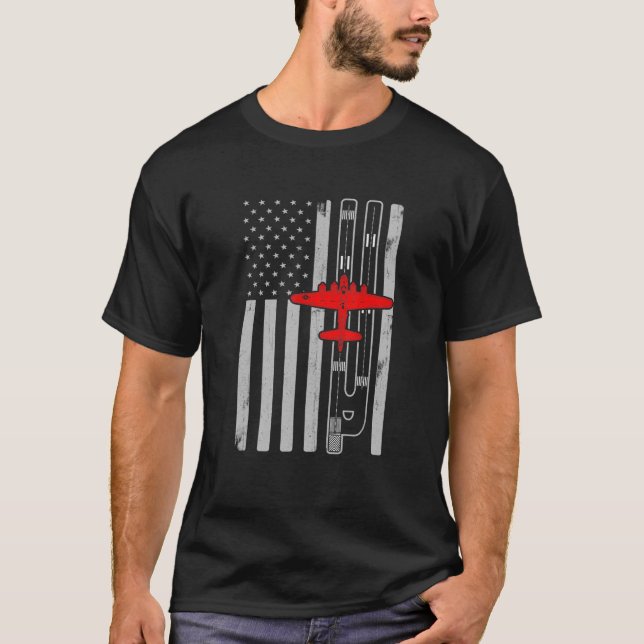 B-17 Flygande fästning-plan Amerikanska Flagga Run T Shirt (Framsida)