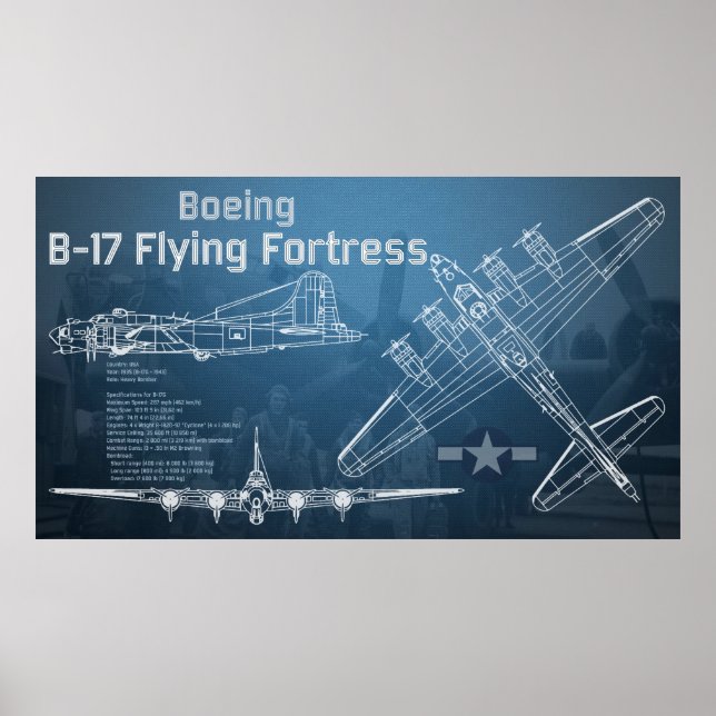 B-17 Flygande fästningsskiss Poster (Framsidan)