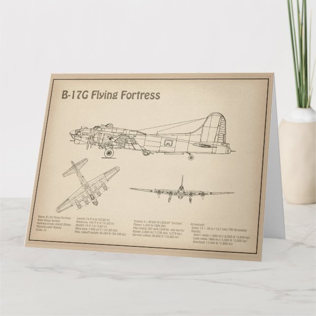 B-17 Flygfästning - Planer för flygplansavtryck SD Tack Kort (Framsida)