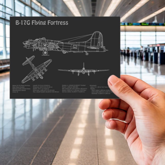 B-17 Flygfästning - Planer för flygplansskiss PD Vykort (Skapare uppladdad)