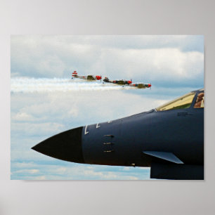 B-1 Bomber och WWII Fighters Poster