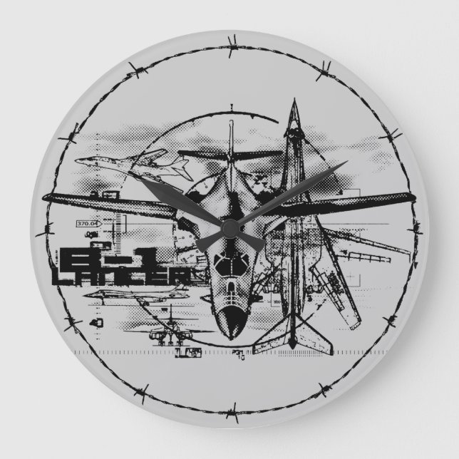 B-1 Lancer Round-väggklocka (stor) Stor Klocka (Framsida)