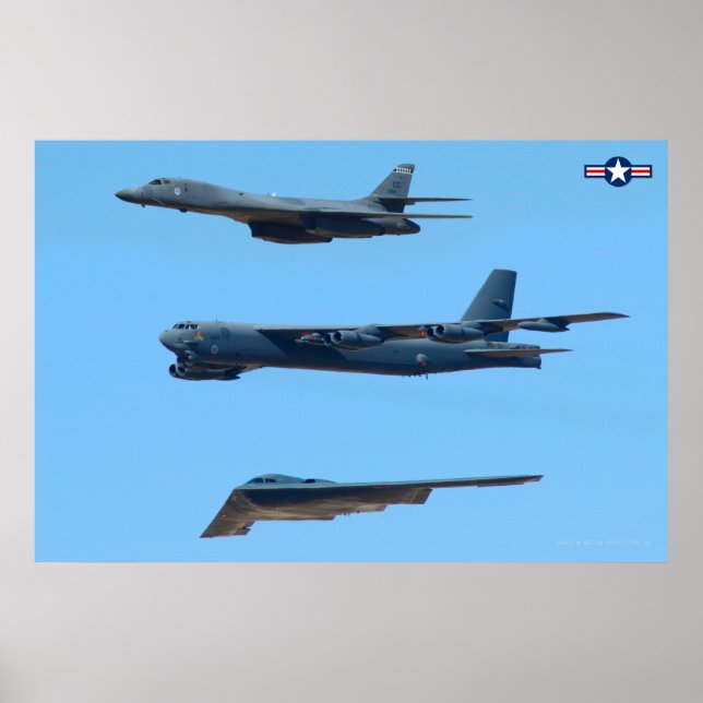 B-1B, B-52H och B-2 STRATEGISKT BOMFORMATION Poster (Framsidan)