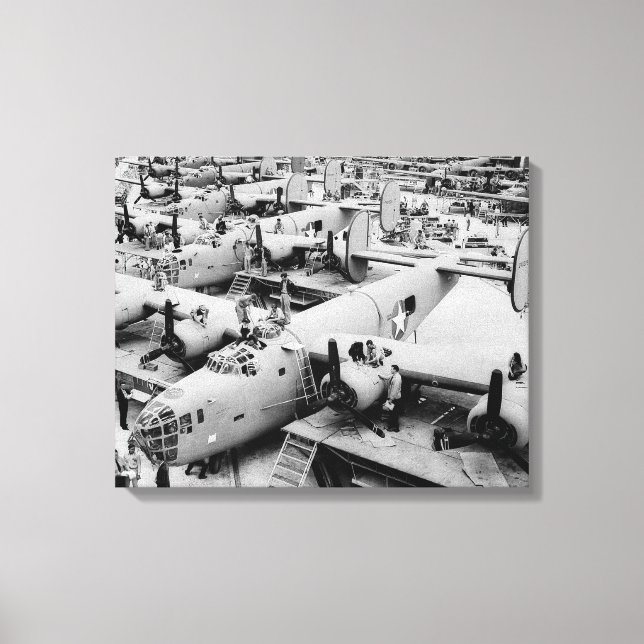 B-24 Bomber Assembly Line, 1943 Canvastryck (Framsida)