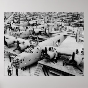 B-24-bombflygsammanställningslinje, 1943. Gammalt Poster