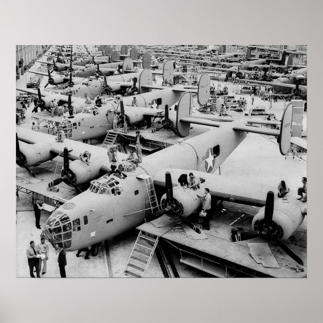 B-24-bombflygsammanställningslinje, 1943. Gammalt  Poster (Framsidan)