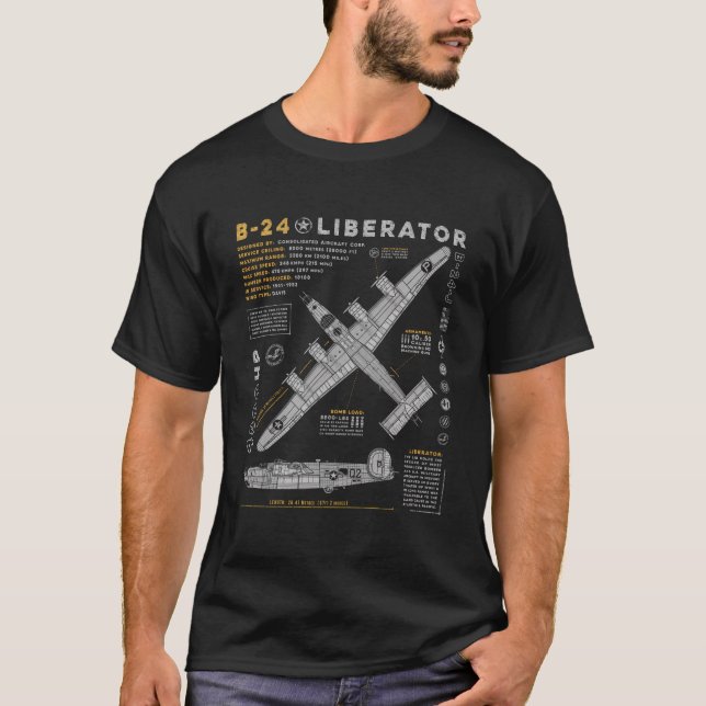 B-24 Liberator Consolidated Aircraft B24 Bomber VI T Shirt (Framsida)
