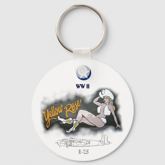 B-25 Mitchell Bomber Nose Art Nyckelring (Framsida)