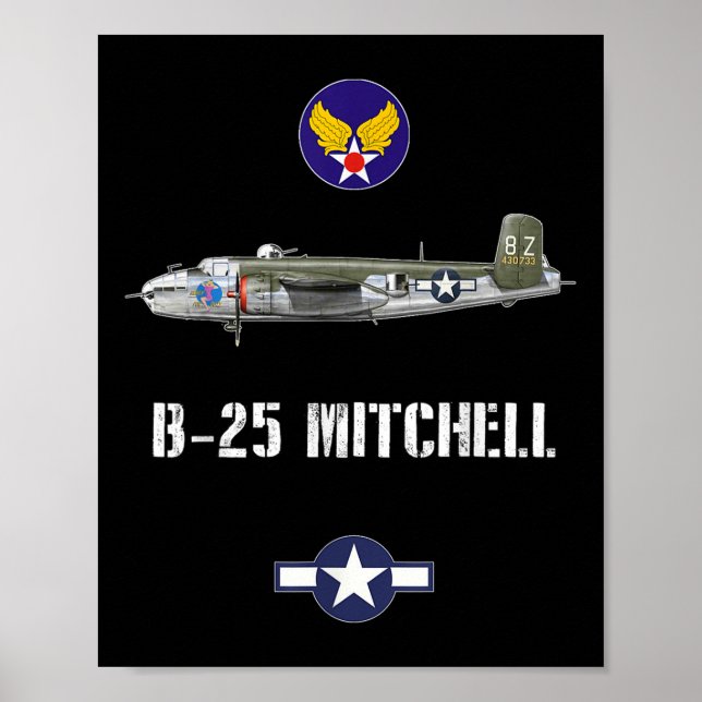 B-25 Mitchell Wwii Militärbombare Luft med Poster (Framsidan)