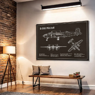 B-25B Mitchell Doolittle - Flygplan - Blåavtryck P Poster