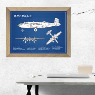 B-25B Mitchell Doolittle - Flygplan - blåkopia ABD Fototryck
