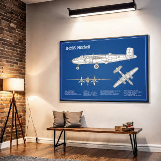 B-25B Mitchell Doolittle - Flygplan - blåkopia ABD Poster